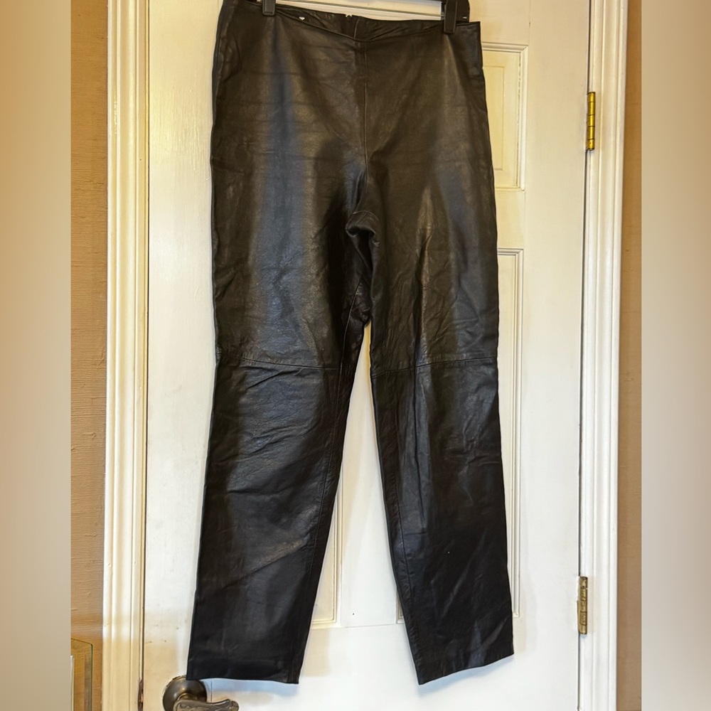 Black Leather Straight Leg‎ Pants - Picture 3 of 10